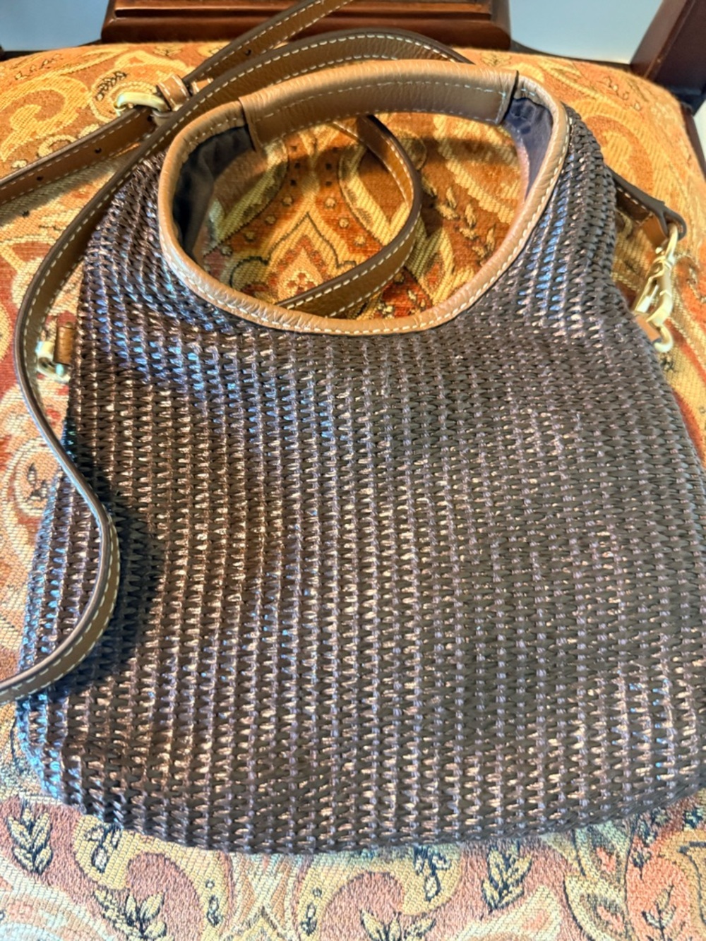 JJIll Woven Brown Shoulder Bag with Adjustable Strap. Cross body or handle. EUC - Picture 3 of 14